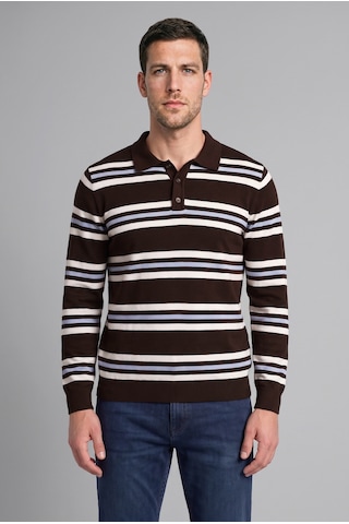 Defacto Standart Fit Polo Yaka Çizgili Triko Kazak H5747ax26aubn116 Kahve-bn116