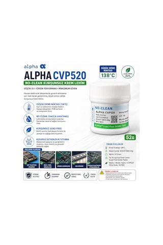 Cvp520 No-clean Kurşunsuz 138 C Düşük Isı Krem Lehim 52 Gram