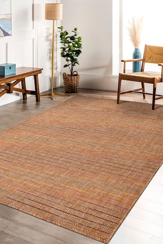 Lucette Jüt Tabanlı Kilim Hasır Görünümlü, İnce Bukle Halı, Robot Süpürge Uyumlu Çok Renkli