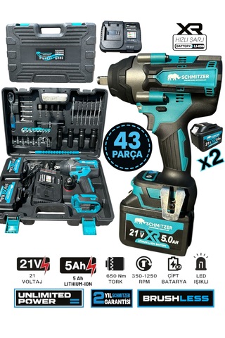 Schmıtzer Sch-9502tu Pro 21v 15 Pilli Çift Akülü Kömürsüz Darbeli Vidalama 650 Nm Somun Sıkma Sökme Matkap