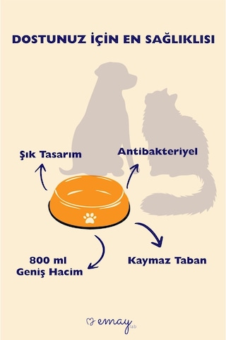 Emaye Kedi Köpek Mama Ve Su Kabı Renkli Pati - Pembe