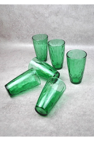 6'lı Kristal Cam Uzun Meşrubat Bardağı Yeşil Bardak 440 Ml