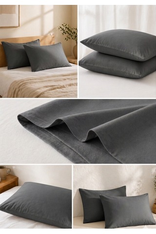 50x70 Cm Renkli Yastık Kılıfı 2 Li Set Yumuşak Dokulu Pamuklu Kumaş, Solmaz Canlı Renkler, Standart Ölçü Yastık Kılıfı Antrasit