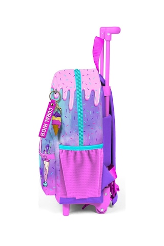 Minik Yuva Çekçekli Sırt Çantası Pembe Mor Milkshake Dondurma Desenli İki Bölmeli 24049