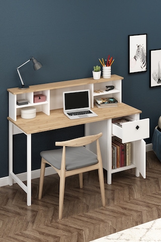 Remy Çalışma Masası Raflı Sepet-beyaz Sepet-beyaz Beyaz