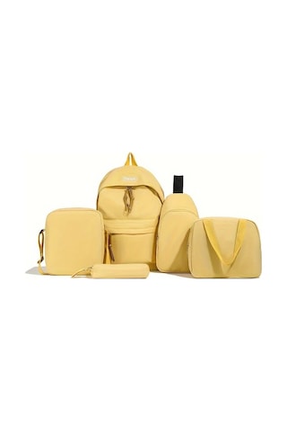 Honeybeeshop Sarı 5 Parça Katı Renk Sırt Çantası Seti Erkek Kadın Okul Seyahat Çantası
