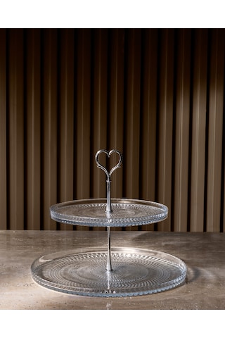 Valery 2 Katlı Kek Standı - Şeffaf - 28 Cm