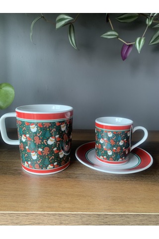 Yeni Yıl-noel Baba Model 6 Parça 2 Kişilik Kupa Ve Türk Kahvesi Fincanı Takımı Çok Renkli