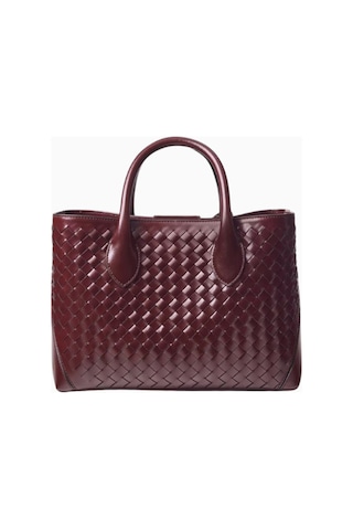 Aspinal Of London Midi London Burgundy Woven Deri Tote Çanta, Lüks Ve Şık Tasarım Omuz Çantası Bordo