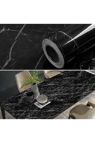 Mermer Desenli Masa Tezgah Mutfak Su Geçirmez Yapışkanlı Folyo Sticker Siyah 5x0,6m Diğer