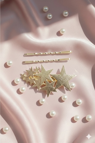 Yıldız Desneli Metal Toka Ve 2 Adet Tel Toka, Toplam Üç Adet Metal Toka Altın