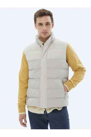 Kip Bej Regular Fit Dik Yaka Casual Dokuma Spor Yelek Bej