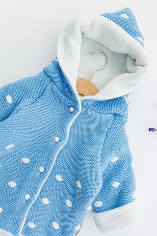 Babymod Kapüşonlu Mavi Erkek Bebek Çift Katlı Triko Hırka 001