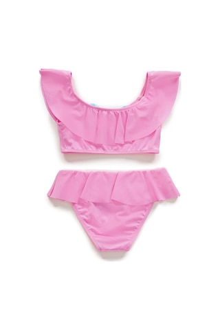 Endeep Kız Çocuk Volanlı Aksesuarlı Açık Pembe Bikini Takımı Pembe