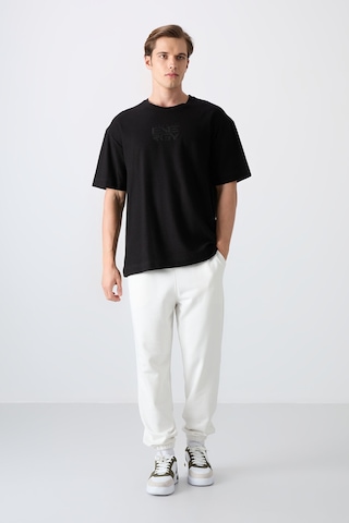 Tommy Life Siyah Pamuklu Kalın Yüzeyi Dokulu Oversize Fit Baskılı Erkek T-shirt - 88336 001