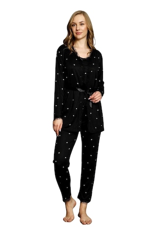 Nisanca Sabahlıklı Dantel Detaylı Pegasus Kadın Pijama Takımı-çeyizlik Takım- Geniş Beden Aralığı Siyah