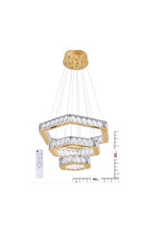Alalighting Gold 3 Katlı Altıgen Ledli Kristal Taşlı Lüks Avize Altın - Gold