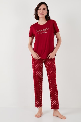 Lela Yumuşak Dokulu Bisiklet Yaka Bayan Pijama Takımı 6097605 Bordo