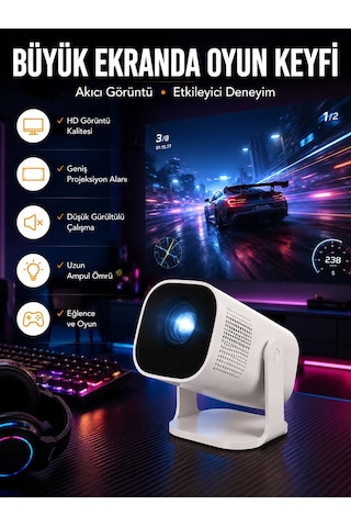 Şarjlı Projeksiyon Oyun Sinema Projektörü 4k Hd Görüntü Kaliteli Yeni Nesil