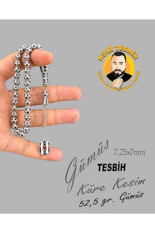 Muri Tesbih 52,5 Gr Özel Tasarım Gümüş Küre Kesim 7,25x7