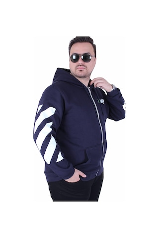 Moc Grande Mocgrande Büyük Beden Kapüşonlu Fermuarlı 3ip Sweat Mg 25718 Lacıvert Lacivert