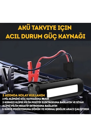 12000mah Led Işıklı Akü Takviyeli Powerbankli Araç Kompresörü