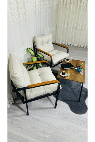 Madame Home Lale Balkon, Bahçe, Cafe Metal Kanepe Koltuk Takımı 2 Tekli + Sehpa Krem