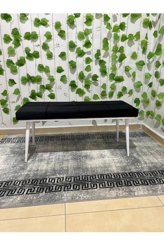Özcan Metal Beyaz Metal Ayaklı Metal Kasalı Bench Mutfak Salon Antre Yatak Odası Balkon Puf Bank Siyah