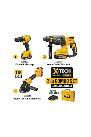 Sgs Combo Set 3 Parça Darbeli Matkap/kırıcı-delici Matkap/avuç Taslama Makinesi