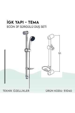 İgk Yapı - Tema Econ Sürgülü Duş Seti 51040 Krom