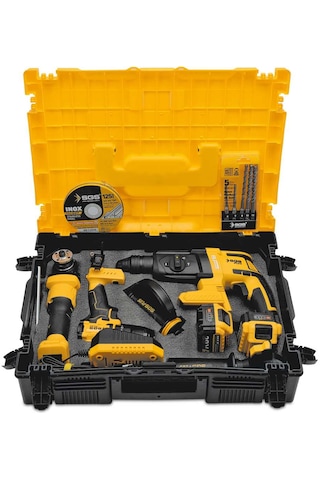 Sgs 5450 Kömürsüz Akülü Taşlama + Matkap + Kırıcı Delici 3'lü Kombo Set Çantalı