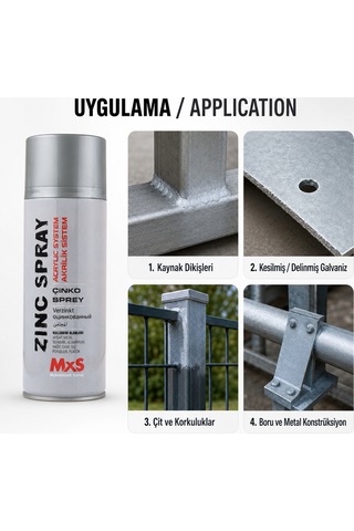 Mxs Çinko Sprey 400 Ml Soğuk Galvaniz Ve Korozyon Koruyucu Sprey Siyah