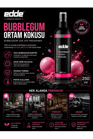 Edde Bubblegum Kokulu Ferah Kalıcı Araba Araç Oto Kokusu Araç Içi Kokuları 250 Ml Oto Parfümü Oto Detailing 250ml