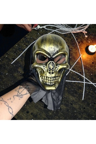 Yüksek Kalite Gold Tüllü Kuru Kafa Maskesi Cadılar Bayramı Korku Maskesi Skull Halloween Mask