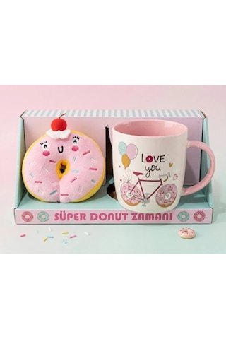 Donut Peluş Anahtarlıklı Kupa 360 Ml Pembe3