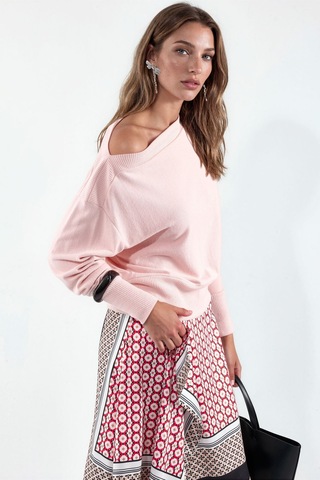 Hiccup Busem Kadın Düz Bisiklet Yaka Sweatshirt Pembe