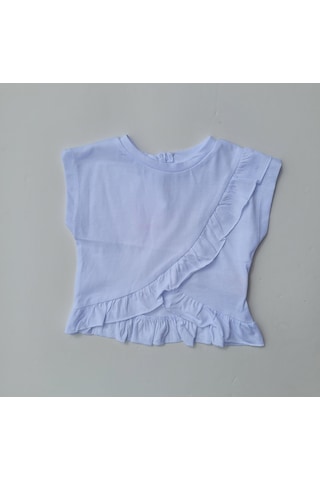 Kız Çocuk Pamuklu Fırfırlı Bluz-12026-beyaz Beyaz