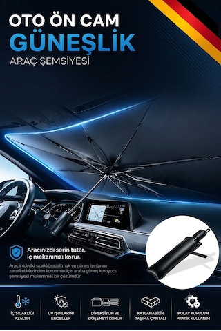 Araç Ön Cam Güneşliği Şemsiyesi Katlanabilir Oto Güneşlik Perdesi Uv Korumalı Isı Önleyici 0918 136cmx75cm