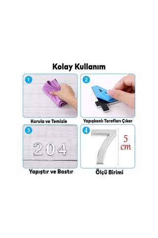 Lexroo Yapışkanlı Kapı Numarası Küçük Boy 50 Mm 5 Cm Numara 7 Rakam Yedi Sayısı Krom Renk Numaralar Standart