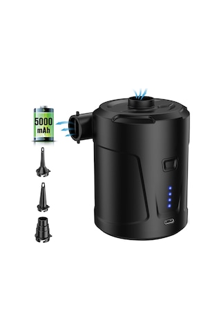 jmsstore Elektrikli Hava Pompası 5000mah Dahili Pil 3 Nozullu Siyah Hızlı Doldurma