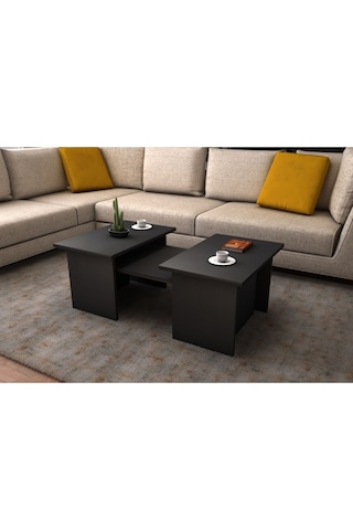 Alina Modern 3'lü Orta Sehpa Zigon Takım 90 CM Wood Siyah