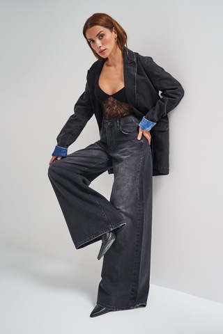 it's basic Kadın Koyu Füme Renk Hera Palazzo Fit Bol Kesim Denim Jean Siyah