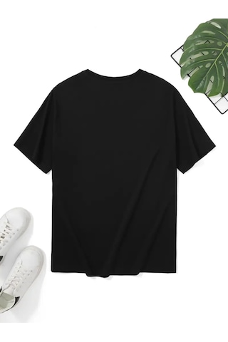 Modi Baskılı Oversize Bisiklet Yaka T-shirt - Siyah - Mymg158846