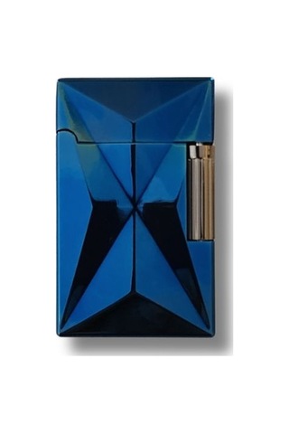 Parlak Safir Mavi Geometrik Kesim Metal Çakmak - Göz Alıcı Lüks Tasarım