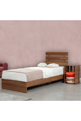 Pasifichome Huga Tek Kişilik Ahşap Karyola Komodin Takım Ceviz 90 Cm