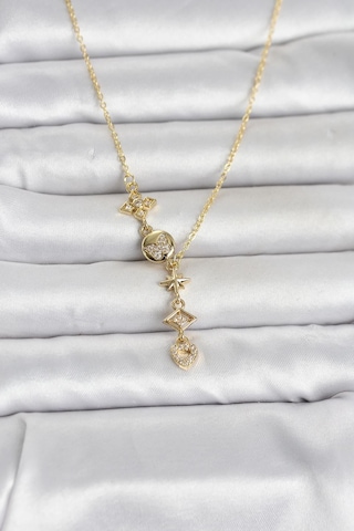 316l Çelik Gold Renk Zirkon Taşlı Y Kadın Kolye Karışık Renk
