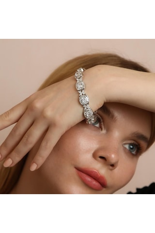 Madam Matmazel Elmas Model Zirkon Taşlı Kadın Gümüş Bileklik 925 Ayar Gerçek Gümüş Baget, Prenses, Kübik Zirkon Kız, Arkadaş, Sevgili, Anne, Eş, H