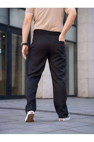 Keten Cepli Çıma Dikişli Jogger Buggy Pantalon Rahat Kalıp - Siyah
