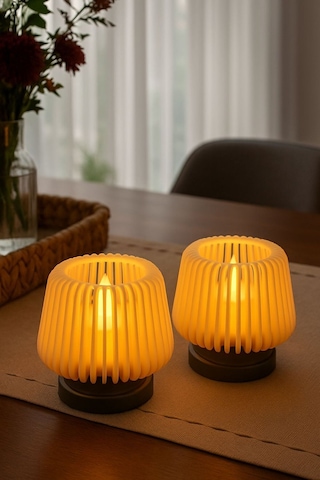 2li Dekoratif Mini Lambader, Masaüstü Lambası, Estetik Işıklı, Led Mumluk Çok Renkli