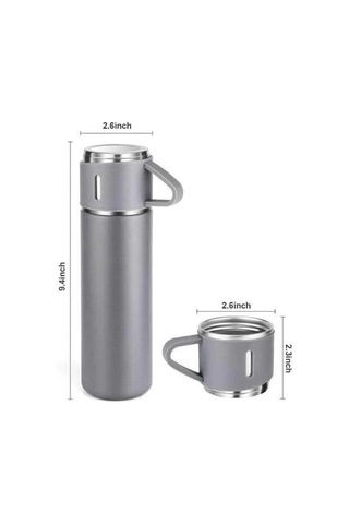 Hubrendy Kargo Termos Seti Paslanmaz Çelik 3 Bardaklı Vakumlu Termos Set 500 Ml 12 Saate Kadar Isı K 1360510